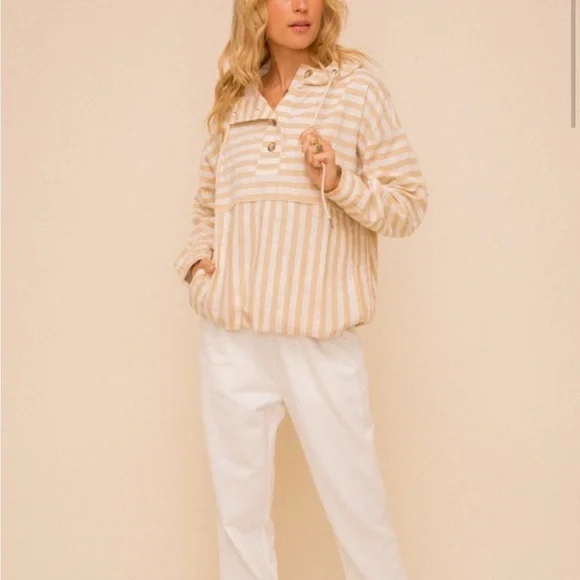 Hem & Thread Tan and White Striped Jacket - Picture 11 of 12